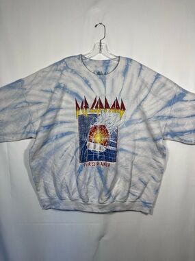 Def Leppard Pyromania Tie-Dye Crewneck Sweatshirt - Light Blue/White